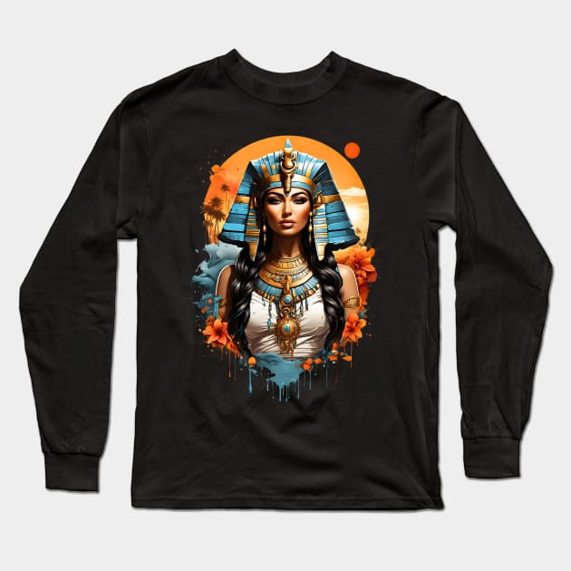 Cleopatra Queen of Egypt retro vintage floral design Long Sleeve T-Shirt by Neon City Bazaar